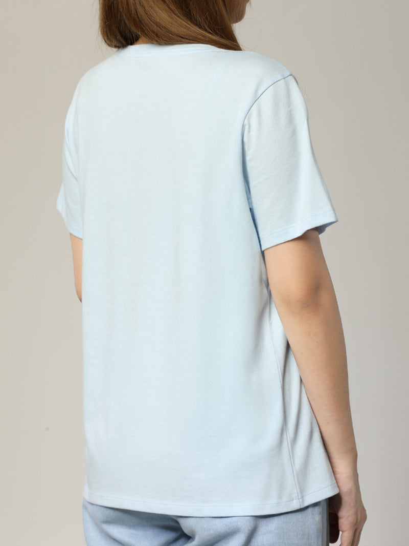 เสื้อยืดแขนสั้นผู้หญิง ทรงตรง สีฟ้า