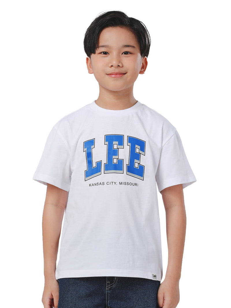 เสื้อยืดแขนสั้นเด็กผู้ชาย คอลเลคชั่น LEE SPORTY ทรงตรง สีขาว
