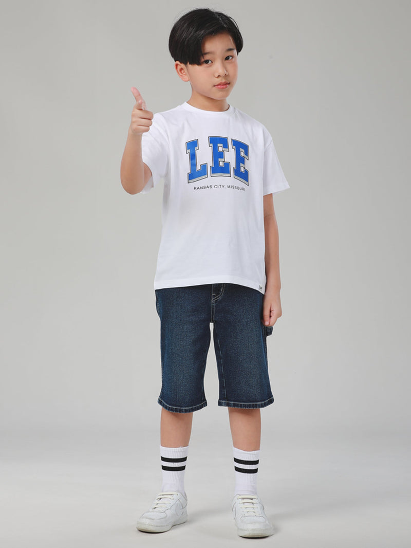 เสื้อยืดแขนสั้นเด็กผู้ชาย คอลเลคชั่น LEE SPORTY ทรงตรง สีขาว