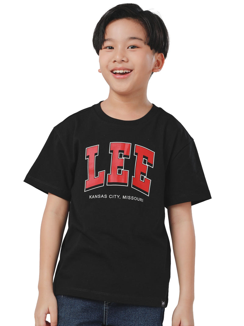 เสื้อยืดแขนสั้นเด็กผู้ชาย คอลเลคชั่น LEE SPORTY ทรงตรง สีดำ