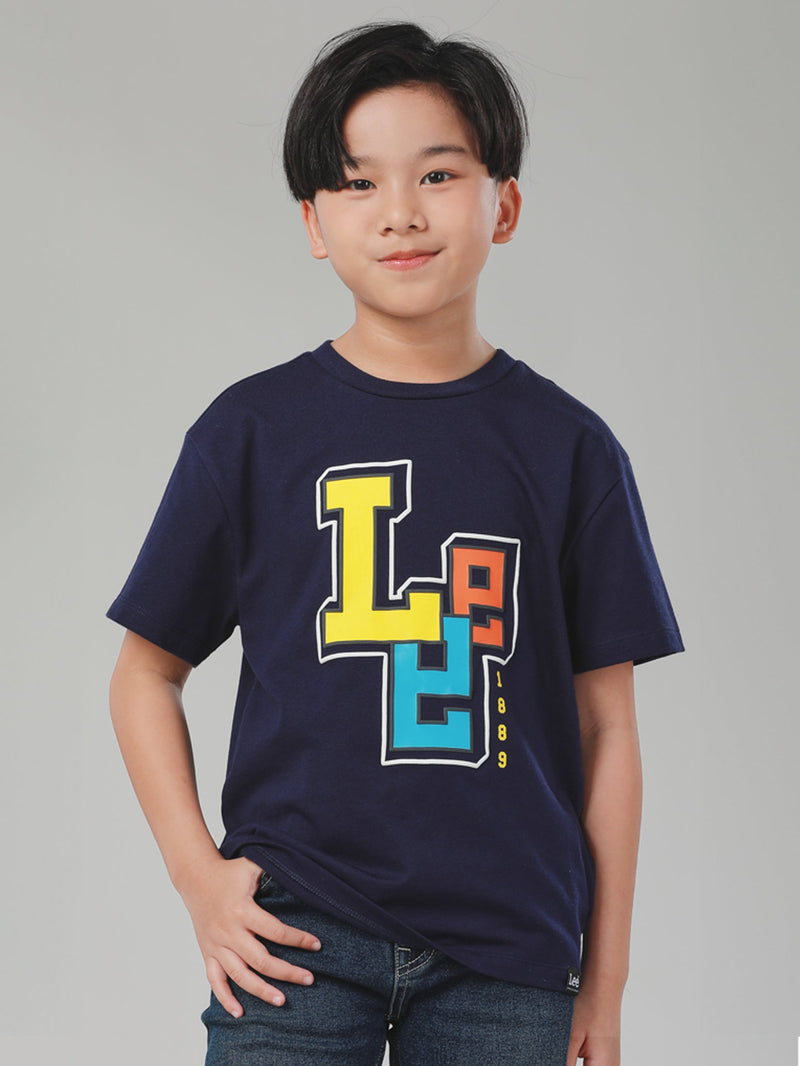 เสื้อยืดแขนสั้นเด็กผู้ชาย คอลเลคชั่น LEE SPORTY ทรงตรง สีกรมท่า