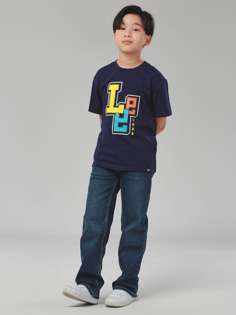 เสื้อยืดแขนสั้นเด็กผู้ชาย คอลเลคชั่น LEE SPORTY ทรงตรง สีกรมท่า