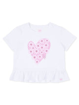 เสื้อยืดแขนสั้นเด็กผู้หญิง คอลเลคชั่น LITTLE PINK ทรงตรง สีขาว