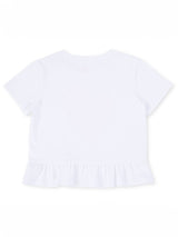 เสื้อยืดแขนสั้นเด็กผู้หญิง คอลเลคชั่น LITTLE PINK ทรงตรง สีขาว