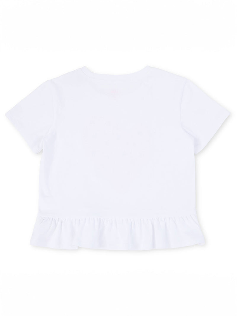 เสื้อยืดแขนสั้นเด็กผู้หญิง คอลเลคชั่น LITTLE PINK ทรงตรง สีขาว