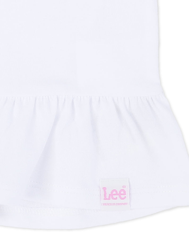 เสื้อยืดแขนสั้นเด็กผู้หญิง คอลเลคชั่น LITTLE PINK ทรงตรง สีขาว