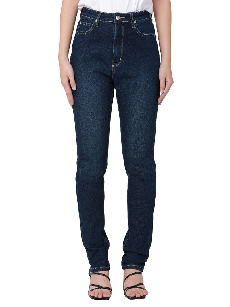 กางเกงยีนส์ผู้หญิง SLIM FIT เอวกลาง ทรงเข้ารูป สียีนส์กลาง