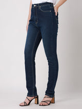 กางเกงยีนส์ผู้หญิง SLIM FIT เอวกลาง ทรงเข้ารูป สียีนส์กลาง