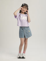 CROPPED FIT GIRL'S TEE SHORT SLEEVE PURPLE