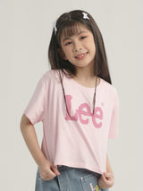 เสื้อยืดแขนสั้นเด็กผู้หญิง CROPPED FIT สีชมพู