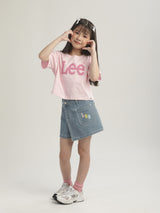 เสื้อยืดแขนสั้นเด็กผู้หญิง CROPPED FIT สีชมพู