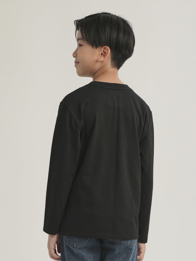 เสื้อยืดแขนยาวเด็กผู้ชาย / เด็กผู้หญิง ทรงตรง สีดำ