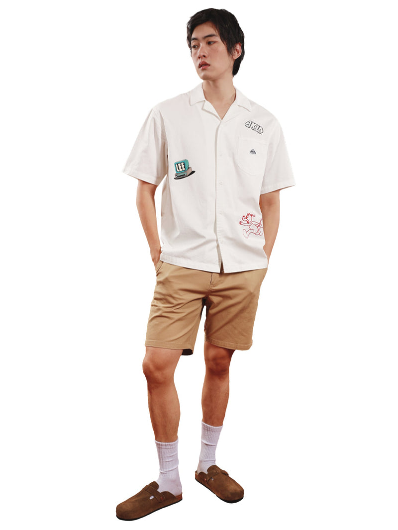 กางเกงขาสั้นผู้ชาย คอลเลคชั่น LEE X AKID FROM YESTERDAY RELAXED FIT เอวกลาง ทรงกระบอกใหญ่ สีเบจ