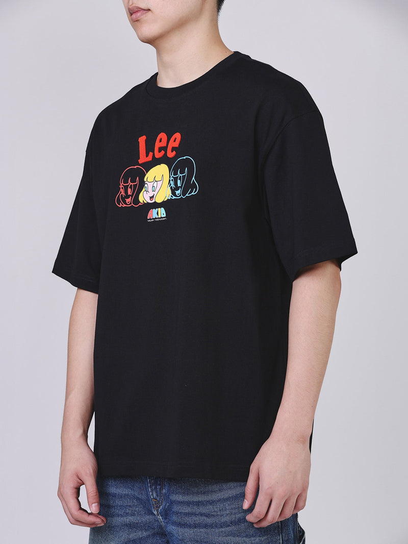 เสื้อยืดแขนสั้นผู้ชาย คอลเลคชั่น LEE X AKID FROM YESTERDAY LOOSE FIT สีดำ