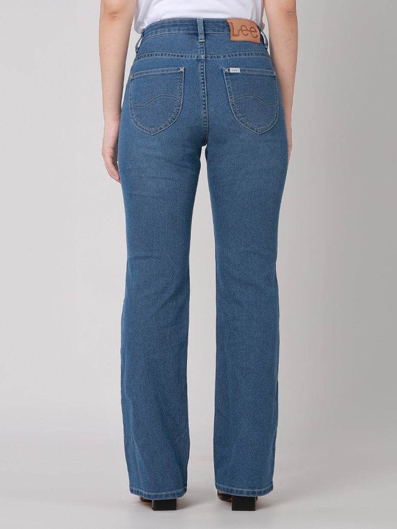 กางเกงยีนส์ผู้หญิง BOOTCUT FIT เอวสูง ทรงตรง-ขาม้า สียีนส์อ่อน