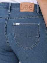 กางเกงยีนส์ผู้หญิง BOOTCUT FIT เอวสูง ทรงตรง-ขาม้า สียีนส์อ่อน