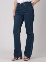 กางเกงยีนส์ผู้หญิง BOOTCUT FIT เอวสูง ทรงตรง-ขาม้า สียีนส์กลาง