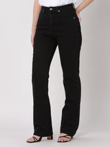 กางเกงยีนส์ผู้หญิง BOOTCUT FIT เอวสูง ทรงตรง-ขาม้า สีดำ
