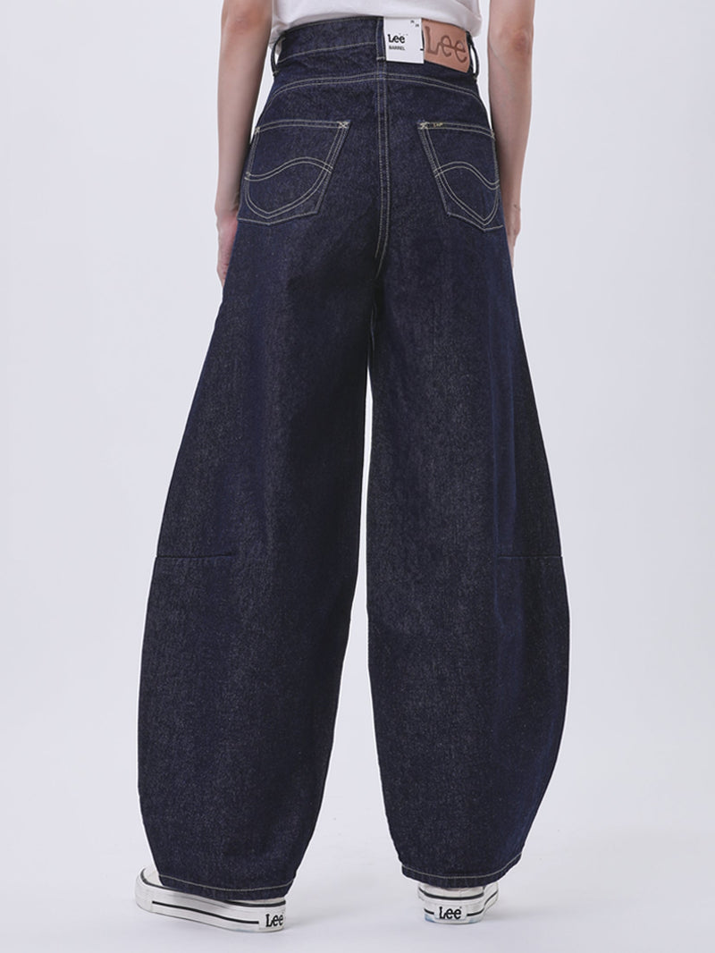 กางเกงยีนส์ผู้หญิง BARREL FIT เอวกลาง ทรงขากว้าง สียีนส์เข้ม