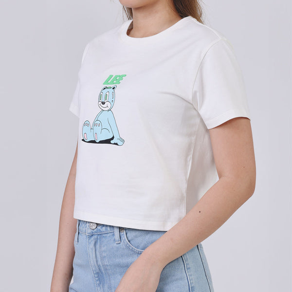 เสื้อยืดแขนสั้นผู้หญิง คอลเลคชั่น LEE X AKID FROM YESTERDAY CROPPED FIT สีครีม