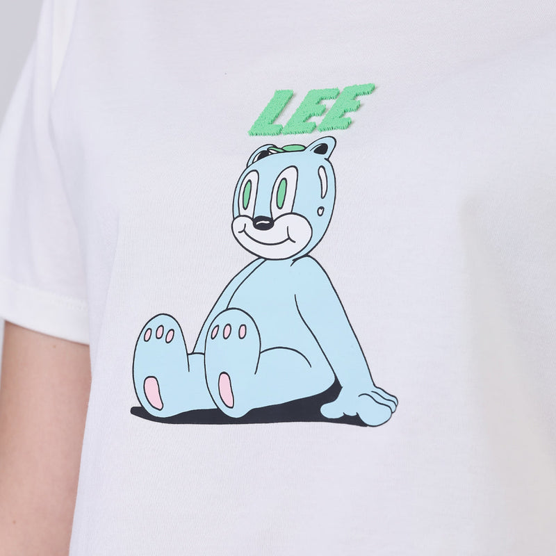 เสื้อยืดแขนสั้นผู้หญิง คอลเลคชั่น LEE X AKID FROM YESTERDAY CROPPED FIT สีครีม