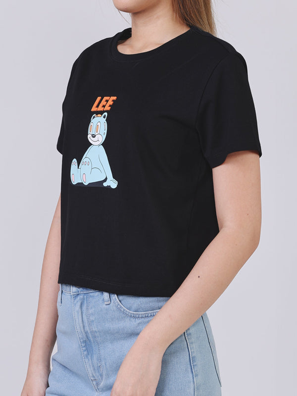 เสื้อยืดแขนสั้นผู้หญิง คอลเลคชั่น LEE X AKID FROM YESTERDAY CROPPED FIT สีดำ