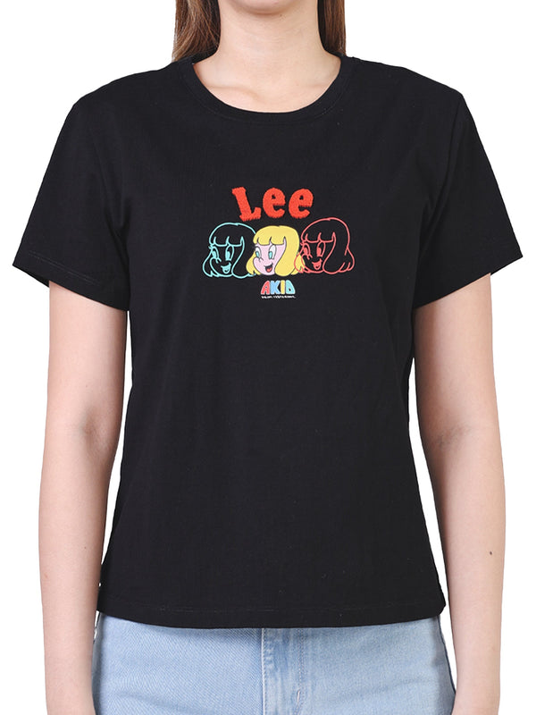 เสื้อยืดแขนสั้นผู้หญิง คอลเลคชั่น LEE X AKID FROM YESTERDAY ทรงตรง สีดำ