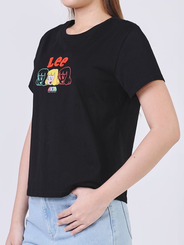 เสื้อยืดแขนสั้นผู้หญิง คอลเลคชั่น LEE X AKID FROM YESTERDAY ทรงตรง สีดำ