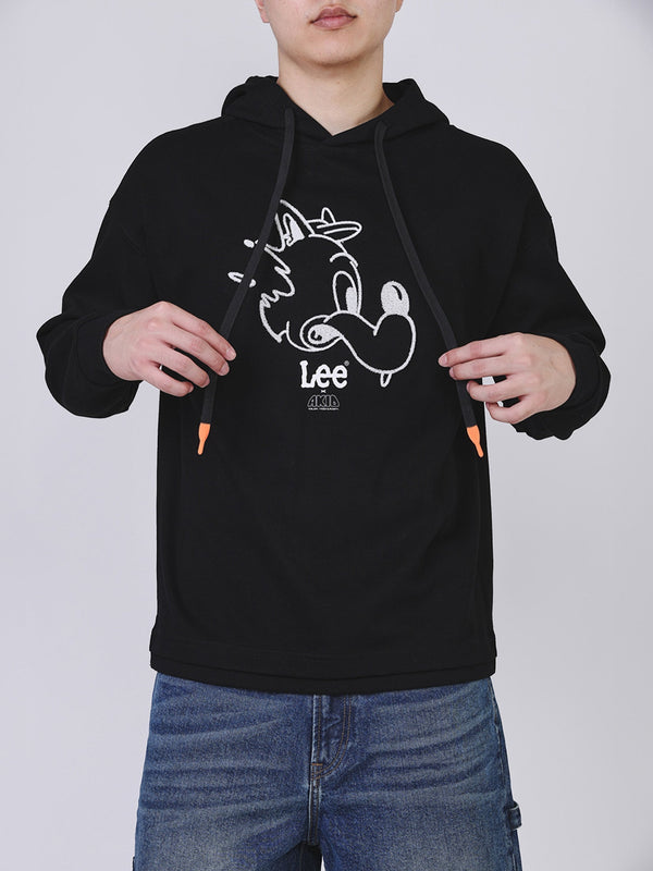 เสื้อฮู้ดดี้แบบสวมผู้ชาย คอลเลคชั่น LEE X AKID FROM YESTERDAY LOOSE FIT สีดำ