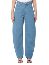 กางเกงยีนส์ผู้หญิง BARREL FIT เอวกลาง ทรงขากว้าง สียีนส์อ่อน