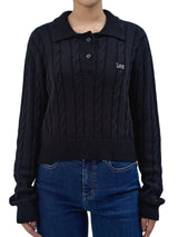 CROPPED FIT DENIM OBSESSION COLLECTION WOMEN'S POLO SWEATER BLACK