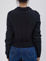 CROPPED FIT DENIM OBSESSION COLLECTION WOMEN'S POLO SWEATER BLACK