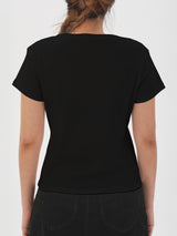 เสื้อยืดแขนสั้นผู้หญิง ทรงตรง สีดำ