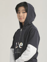 เสื้อฮู้ดดี้แบบสวมเด็กผู้ชาย คอลเลคชั่น LEE X AKID FROM YESTERDAY OVERSIZE FIT สีกรมท่า