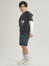 เสื้อฮู้ดดี้แบบสวมเด็กผู้ชาย คอลเลคชั่น LEE X AKID FROM YESTERDAY OVERSIZE FIT สีกรมท่า