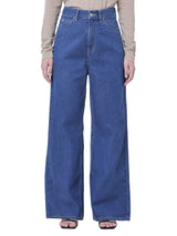 WIDE LEG FIT HIGH RISE RELAXED WOMEN'S JEANS MID INDIGO