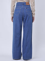WIDE LEG FIT HIGH RISE RELAXED WOMEN'S JEANS MID INDIGO