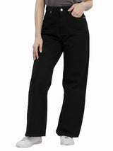 WIDE LEG FIT HIGH RISE RELAXED WOMEN'S JEANS BLACK