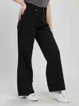 WIDE LEG FIT HIGH RISE RELAXED WOMEN'S JEANS BLACK