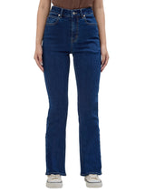 กางเกงยีนส์ผู้หญิง BOOTCUT FIT เอวสูง ทรงตรง-ขาม้า สียีนส์กลาง