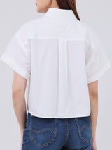 เสื้อเชิ้ตแขนสั้นผู้หญิง คอลเลคชั่น DENIM OBSESSION CROPPED FIT สีขาว