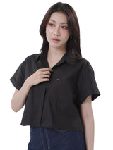 CROPPED FIT DENIM OBSESSION COLLECTION WOMEN'S SHORT SLEEVE SHIRT BLACK