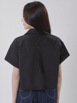 CROPPED FIT DENIM OBSESSION COLLECTION WOMEN'S SHORT SLEEVE SHIRT BLACK