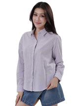 เสื้อเชิ้ตยีนส์แขนยาวผู้หญิง คอลเลคชั่น DENIM OBSESSION OVERSIZE FIT สีม่วง
