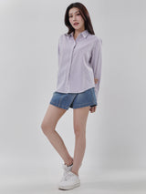 เสื้อเชิ้ตยีนส์แขนยาวผู้หญิง คอลเลคชั่น DENIM OBSESSION OVERSIZE FIT สีม่วง