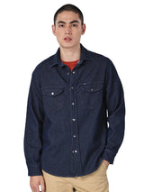 REGULAR FIT 101 COLLECTION MEN'S LONG SLEEVE DENIM SHIRT MID INDIGO