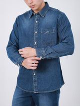REGULAR FIT MEN'S LONG SLEEVE DENIM SHIRT MID INDIGO