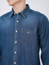 REGULAR FIT MEN'S LONG SLEEVE DENIM SHIRT MID INDIGO