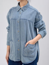 OVERSIZE FIT WOMEN'S LONG SLEEVE DENIM SHIRT LIGHT INDIGO