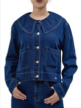 เสื้อเชิ้ตยีนส์แขนยาวผู้หญิง คอลเลคชั่น DENIM OBSESSION CROPPED FIT สียีนส์กลาง